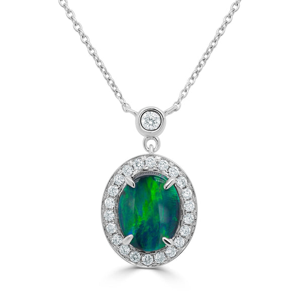 1.53ct Opal Necklace with 0.31tct Diamonds set in 14K White Gold