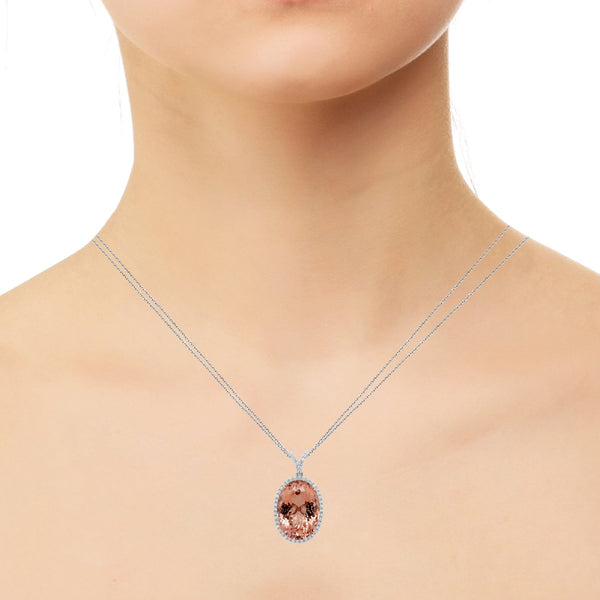 32.95 Morganite Necklaces with 1.24tct Diamond set in 14K Two Tone Gold