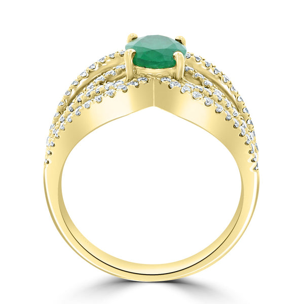 1.09ct Emerald Ring with 0.54tct Diamonds set in 14K Yellow Gold