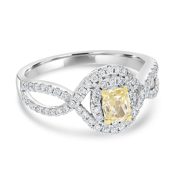0.53ct Yellow Diamond Rings with 0.4tct Diamond set in 14K Two Tone Gold
