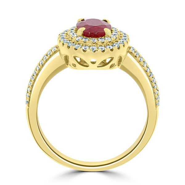 1.19Ct Ruby Ring With 0.40Tct Diamonds Set In 14K Yellow Gold