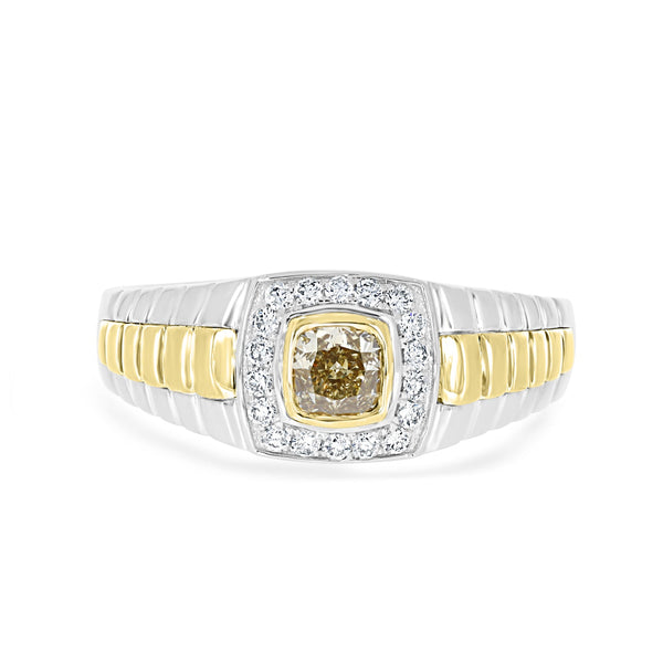 0.52ct Yellow Diamond Ring with 0.23ct Diamonds set in 14K Two Tone