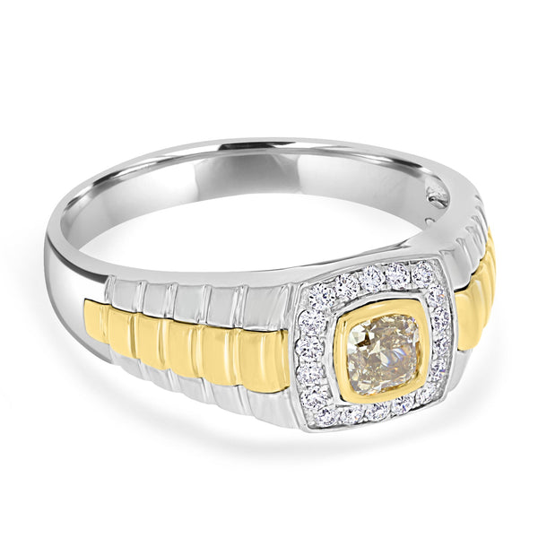 0.52ct Yellow Diamond Ring with 0.23ct Diamonds set in 14K Two Tone