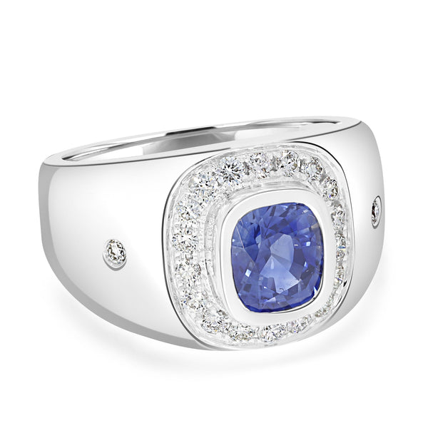 2.45ct Sapphire Ring with 0.61ct Diamonds set in 14K White Gold