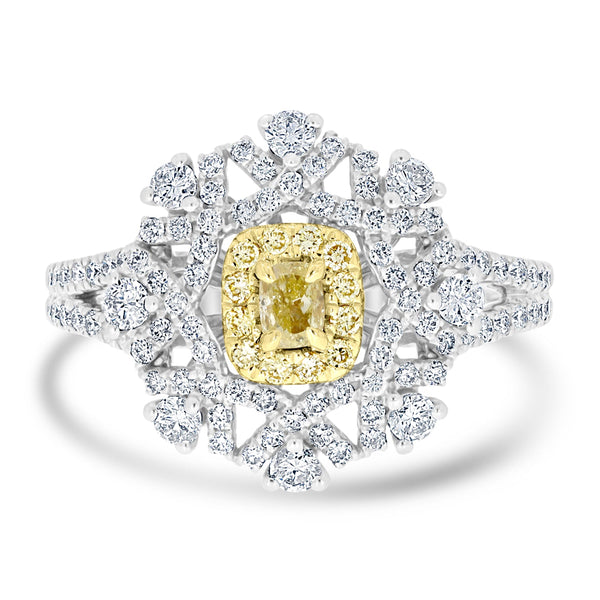 0.15ct Yellow Diamond Rings with 0.8tct Diamond set in 14K Two Tone Gold
