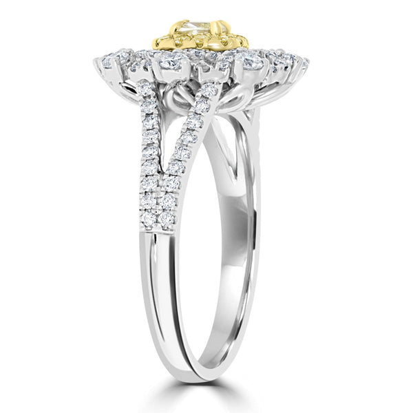 0.15ct Yellow Diamond Rings with 0.8tct Diamond set in 14K Two Tone Gold