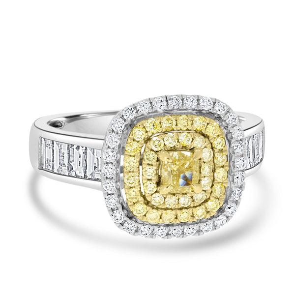 0.29ct Yellow Diamond Rings with 0.98tct Diamond set in 14K Two Tone Gold