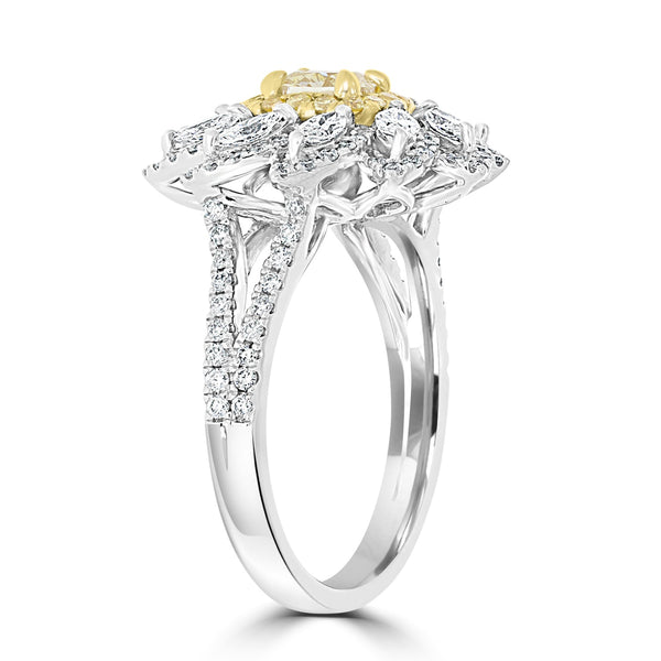 0.51ct Yellow Diamond Rings with 1.15tct Diamond set in 14K Two Tone Gold