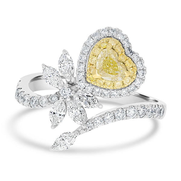 0.4ct Yellow Diamond Rings with 0.85tct Diamond set in 14K Two Tone Gold