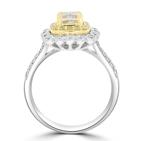 1.02ct Yellow Diamond Rings with 0.63tct Diamond set in 14K Two Tone Gold