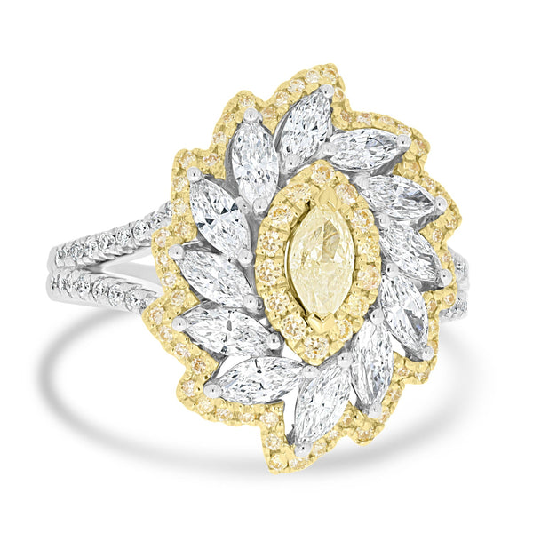 0.3ct Yellow Diamond Rings with 1.44tct Diamond set in 14K Two Tone Gold
