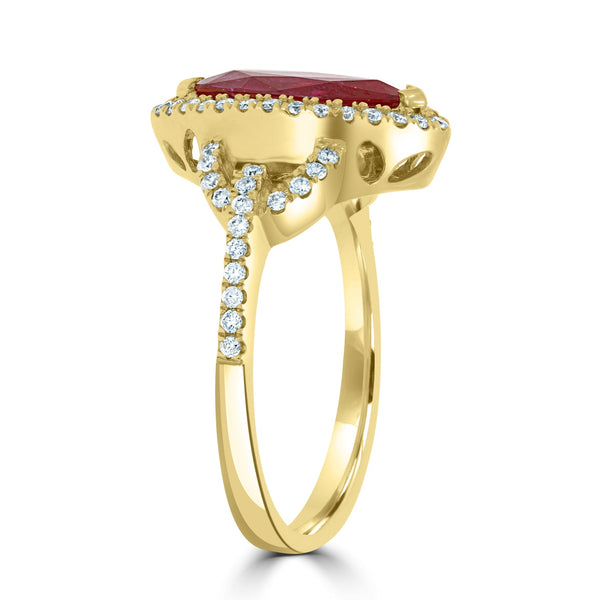 1.56Ct Ruby Ring With 0.36Tct Diamonds Set In 18K Yellow Gold