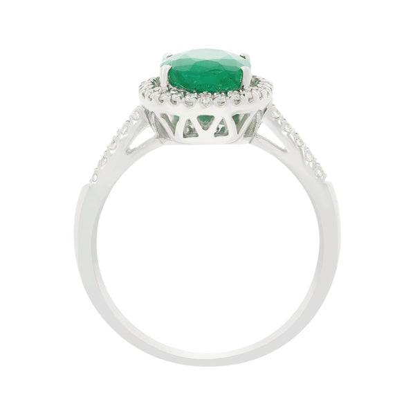 1.75ct Emerald ring with 0.21tct diamonds set in 14kt white gold