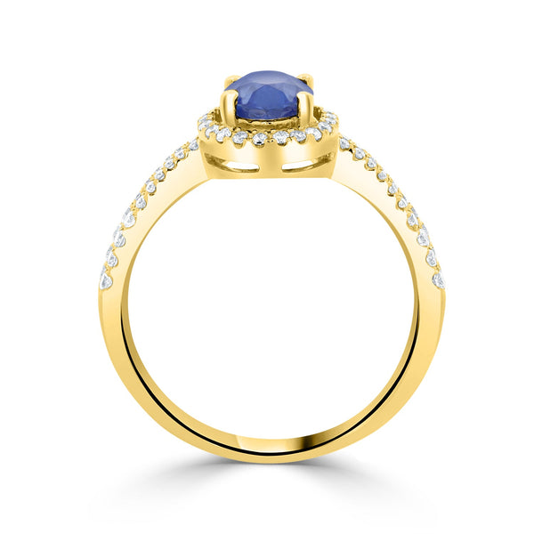 0.99ct SApphire Ring with 0.34tct Diamonds set in 14K Yellow Gold