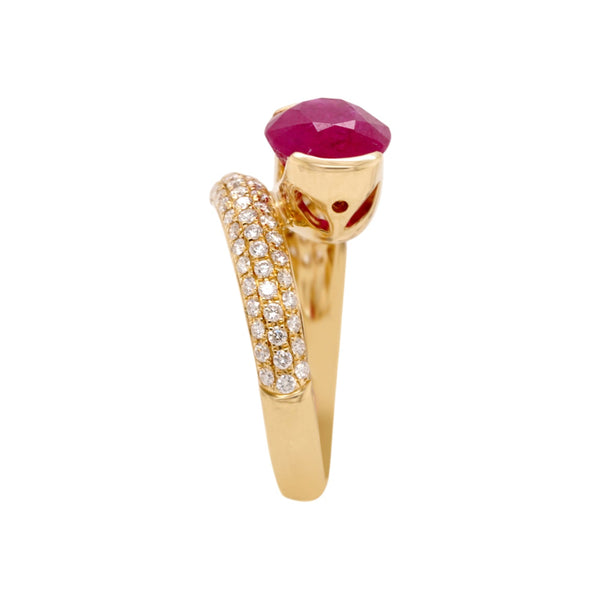 3.44Ct Ruby Ring And 0.54Tct Diamond Pave Wrap Around In 14Kt Yellow Gold