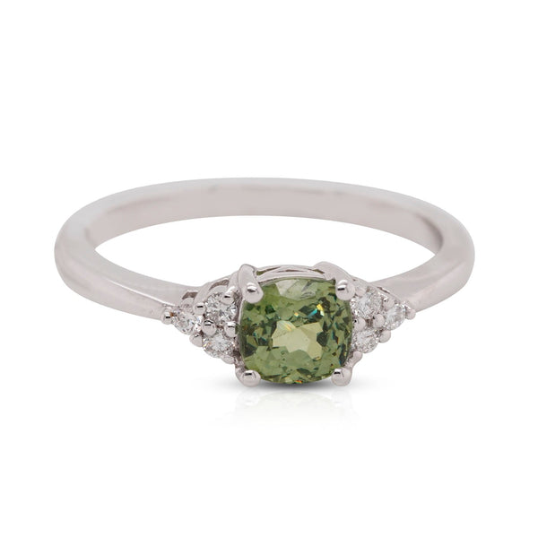 Elegant 0.90Ct Tsavorite Solitaire With 0.09Tct Diamond In 14Kt White Gold Ring