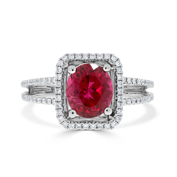 1.83ct Tourmaline Ring With 0.28tct Diamonds Set In 14kt White Gold
