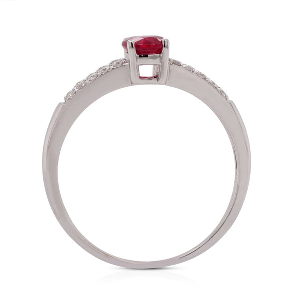 0.73Ct Ruby Ring With 0.13Ct Diamonds In 14K White Gold
