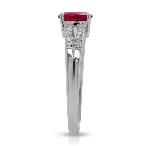 0.73Ct Ruby Ring With 0.13Ct Diamonds In 14K White Gold