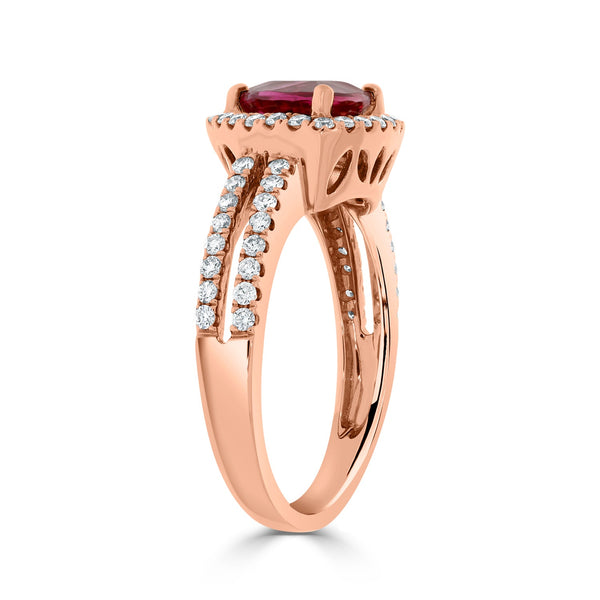 1.44ct Tourmaline ring with 0.49tct diamonds set in 14kt rose gold