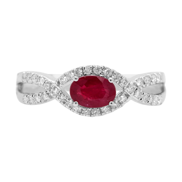 0.63ct Ruby Ring With 0.26tct Diamonds Set In 14kt White Gold