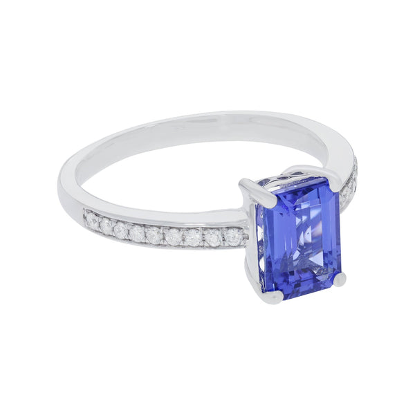 1.87ct Tanzanite ring with 0.14tct diamonds set in 14kt white gold