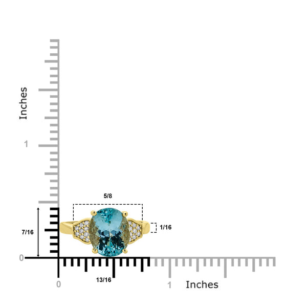 3.81ct Aquamarine ring with 0.10tct diamonds set in 14K yellow gold