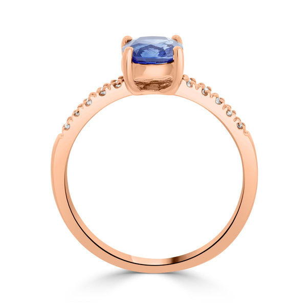 1.18Ct Sapphire Ring With 0.06Ct Diamonds Set In 14K Rose Gold