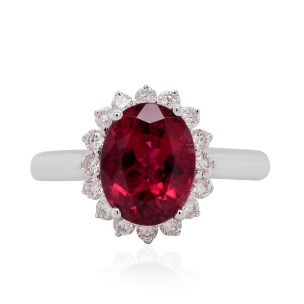 2.64ct Rubelite ring with 0.35tct diamonds set in 14K white gold