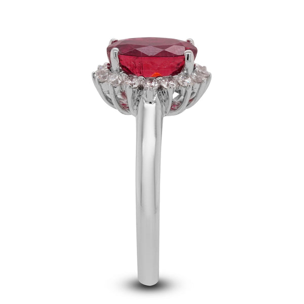 2.64ct Rubelite ring with 0.35tct diamonds set in 14K white gold