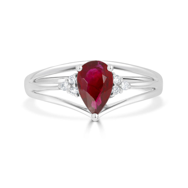 0.76 Ruby Rings with 0.05tct Diamond set in 18K White Gold