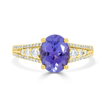 1.75Ct Tanzanite Ring With 0.38Tct Diamonds Set In 14K Yellow Gold