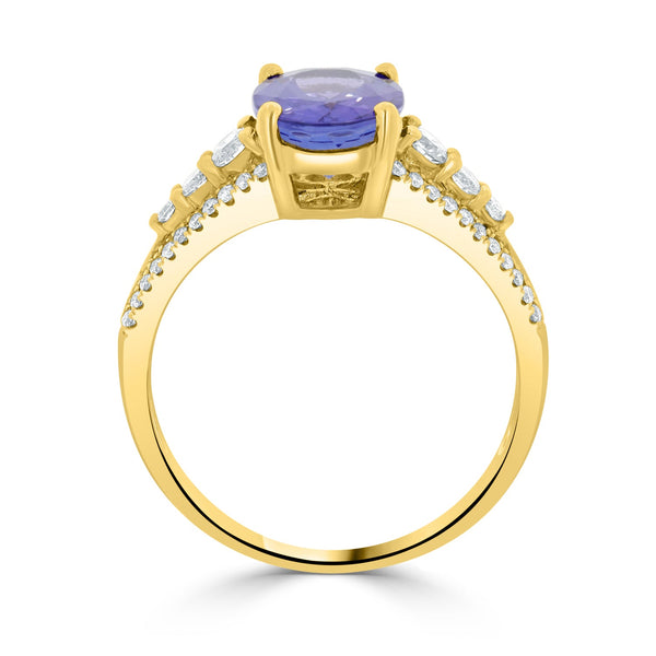 1.75Ct Tanzanite Ring With 0.38Tct Diamonds Set In 14K Yellow Gold