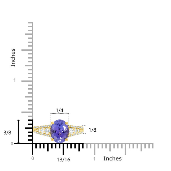 1.75Ct Tanzanite Ring With 0.38Tct Diamonds Set In 14K Yellow Gold