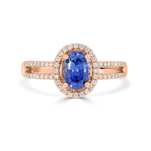 1.22Ct Sapphire Ring With 0.22Tct Diamonds Set In 18K Rose Gold