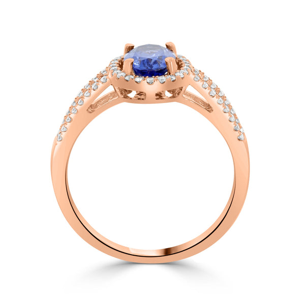 1.22Ct Sapphire Ring With 0.22Tct Diamonds Set In 18K Rose Gold