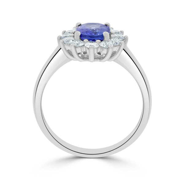 1.39ct Tanzanite Rings with 0.64tct diamonds set in 14kt white gold