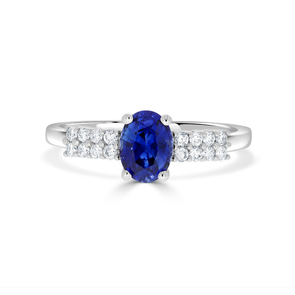 1.14ct Sapphire Ring with 0.2tct Diamonds set in 14K White Gold