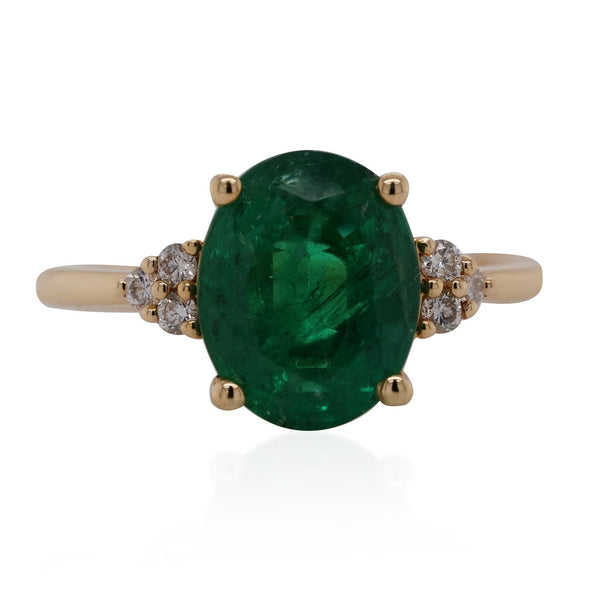 14K yellow gold  Rings 3ct Emerald with 0.11tct Diamond accent