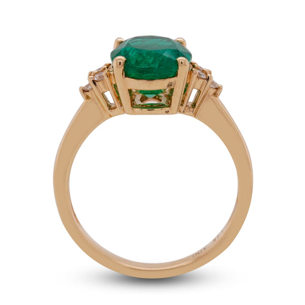 14K yellow gold  Rings 3ct Emerald with 0.11tct Diamond accent