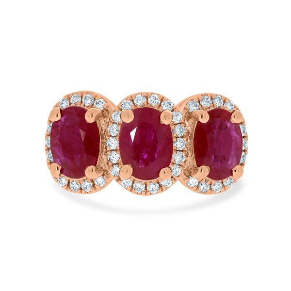 2.46tct Ruby Rings with 0.30tct diamonds set in 14kt rose gold