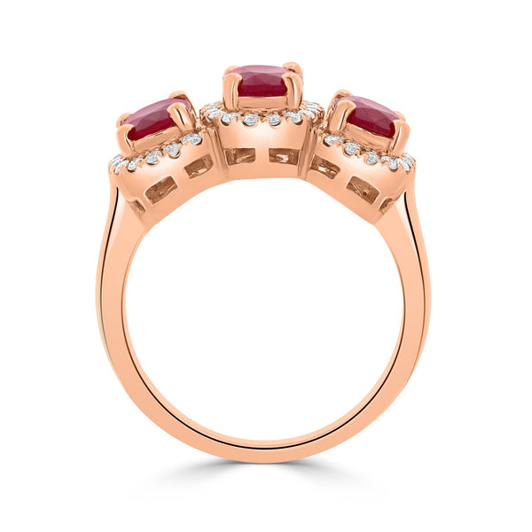 2.46tct Ruby Rings with 0.30tct diamonds set in 14kt rose gold