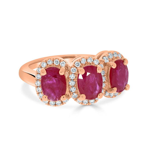 2.46tct Ruby Rings with 0.30tct diamonds set in 14kt rose gold