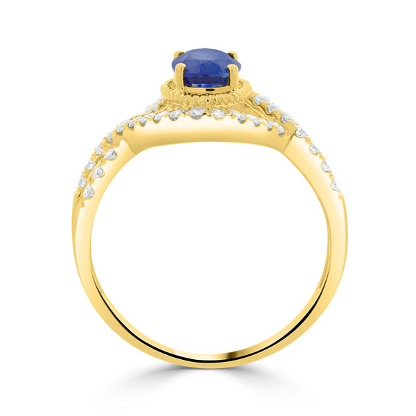 1.17ct sapphire Ring with 0.43tct Diamonds set in 14K Yellow Gold