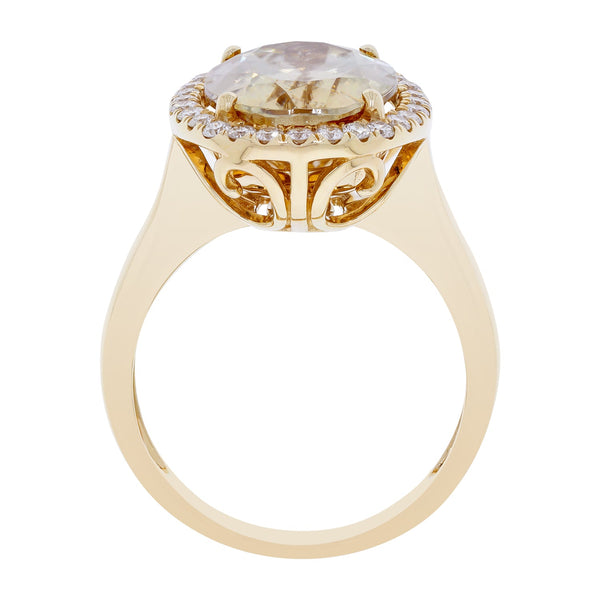 8.42ct Golden Zircon ring with 0.38tct diamonds set in 14kt yellow gold