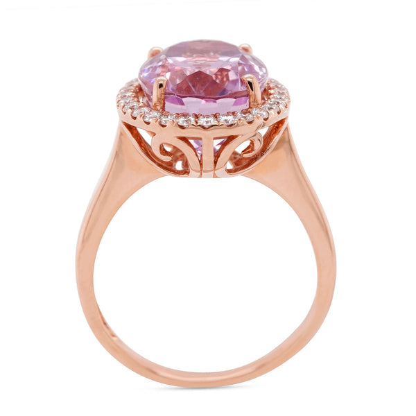 8.44ct Kunzite ring with 0.34tct diamonds set in 14K rose gold