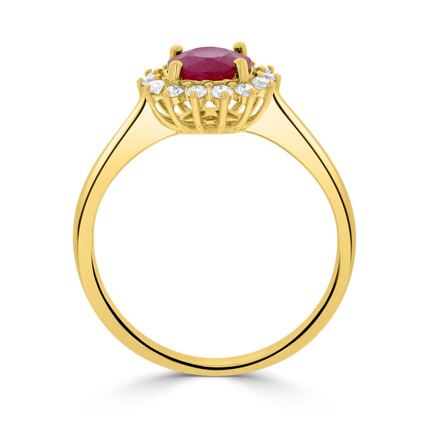0.90ct Ruby Rings with 0.19tct diamonds set in 14kt yellow gold