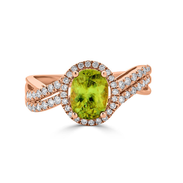 1.61ct Sphene ring with 0.37tct diamonds set in 14K rose gold