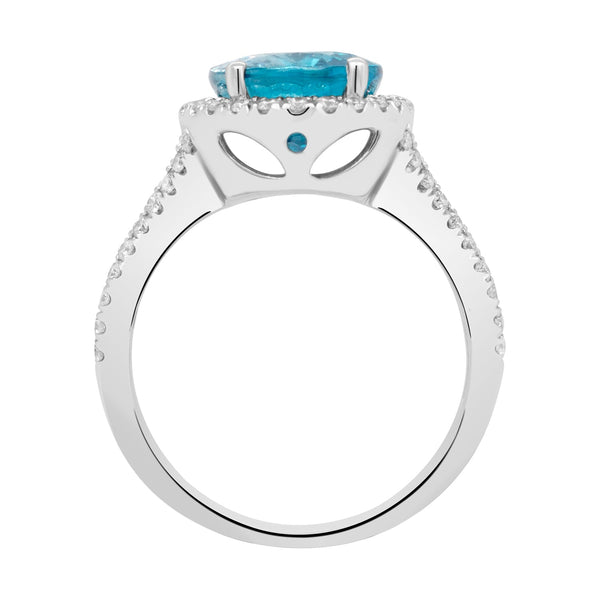 5.93ct Blue Zircon Ring With 0.50tct Diamonds Set In 14kt White Gold