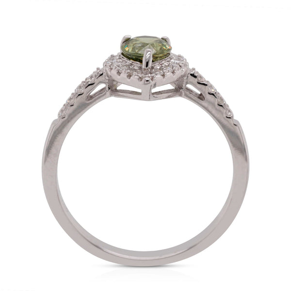 0.92Ct Demantoid Garnet Rings With 0.23Tct Diamond Halo And Pave 14Kt White Gold Band